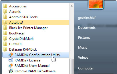 Launch RamDisk Configuration Utility