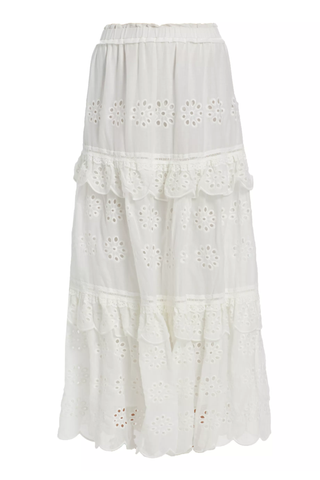 Farm Rio Eyelet Cotton Ruffle Maxi Skirt