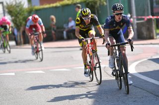 Eddie Dunbar of Ireland and Aqua Blue Sport in the breakaway during stage 8 at Tour de Suisse