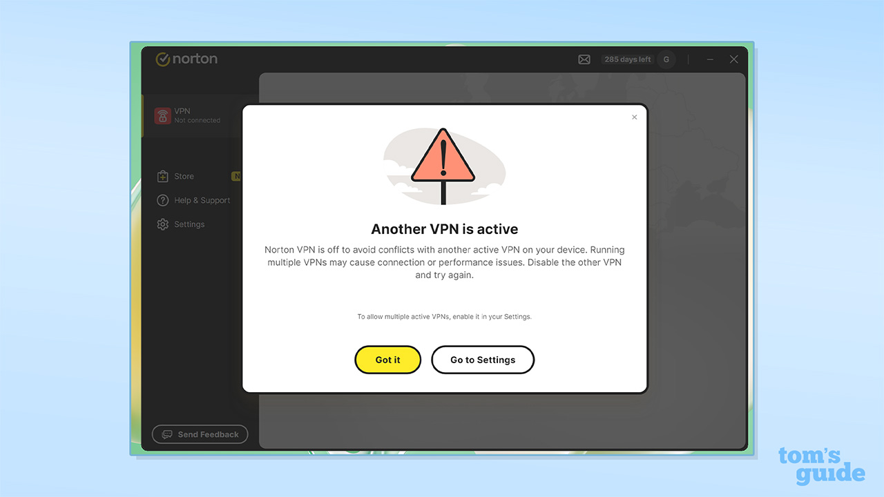 Norton VPN "another VPN is active" warning