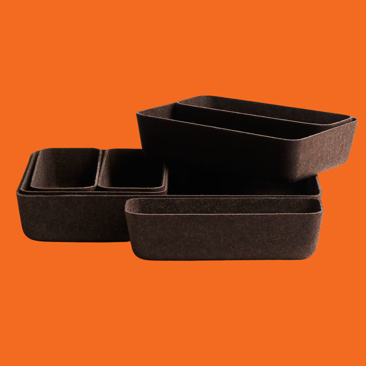 A set of dark brown felt organizers