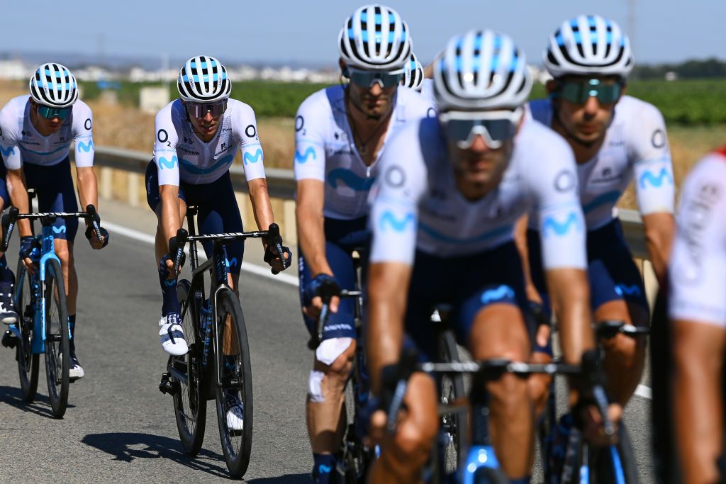 TOMARES SPAIN SEPTEMBER 06 Enric Mas Nicolau of Spain and Movistar Team competes during the 77th Tour of Spain 2022 Stage 16 a 1894km stage from Sanlcar de Barrameda to Tomares LaVuelta22 WorldTour on September 06 2022 in Tomares Spain Photo by Tim de WaeleGetty Images