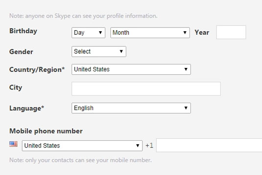 It's clear what you need to write in each field when you sign up for Skype