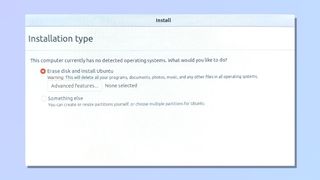 Screenshot showing Installation Type screen on Ubuntu Linux installation