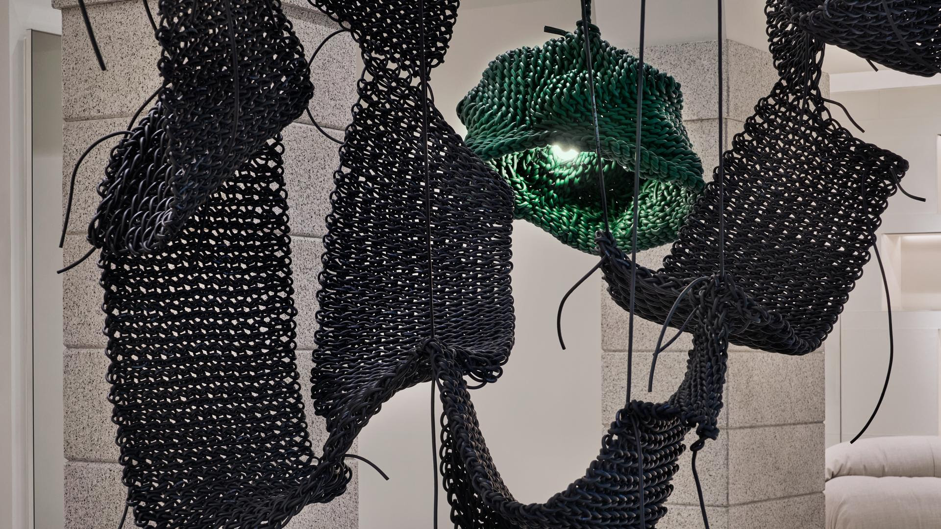 Woven leather forms at Bottega Veneta showroom