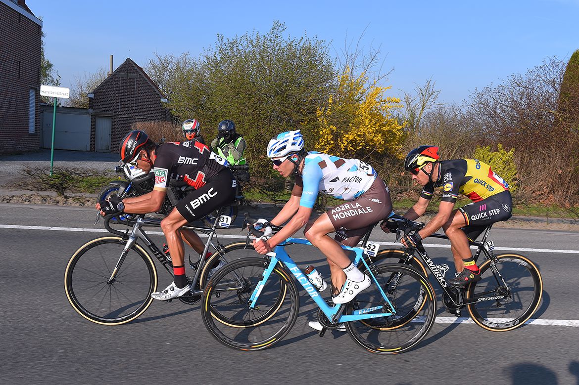 Oliver Naesen (AG2R La Mondiale) with Gilbert and Van Avermaet