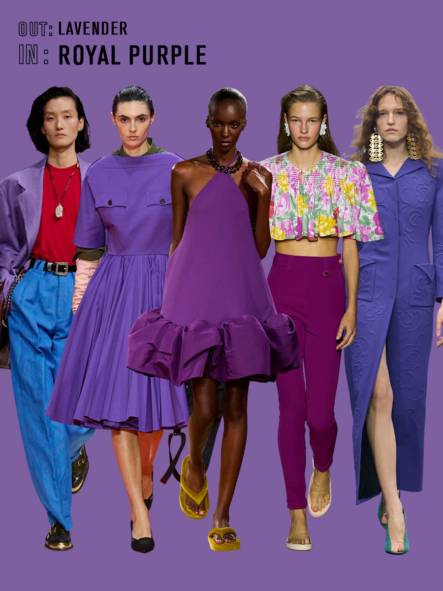 Royal purple fashion color trend on the spring/summer 2026 runways.
