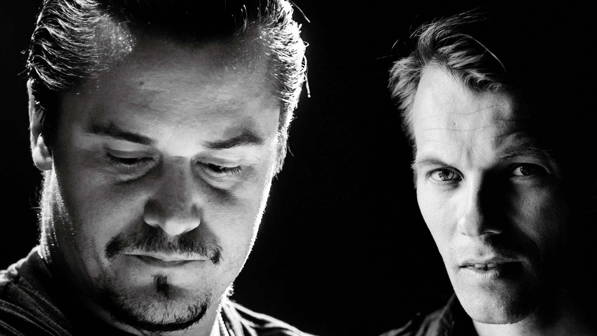 Black and white portrait of Mike Patton and John Kaada