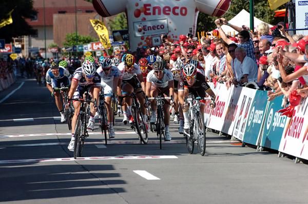 Race leader Tom Boonen (Omega Pharma-QuickStep) and Arnaud Demare (FDJ-BigMat) made contact at the finish line and nearly went down.