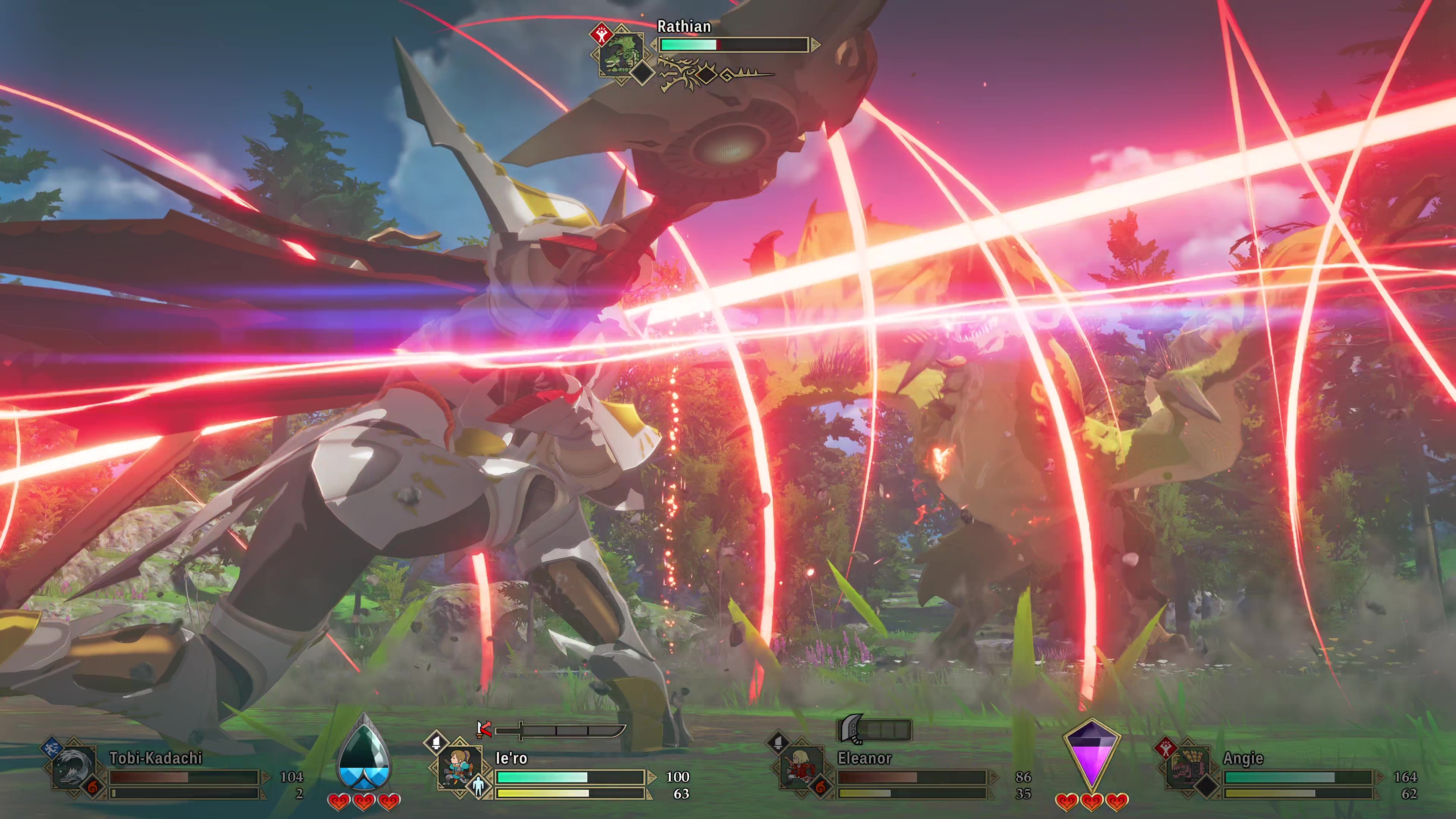 Personally taken screenshot of the player character using the Longsword to counter a Rathian in Monster Hunter Stories 3: Twisted Reflection.