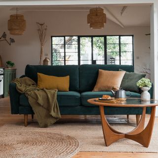living room with sofa and sash window