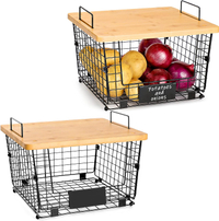2. Aozita Stackable Wire Baskets With Bamboo Lids