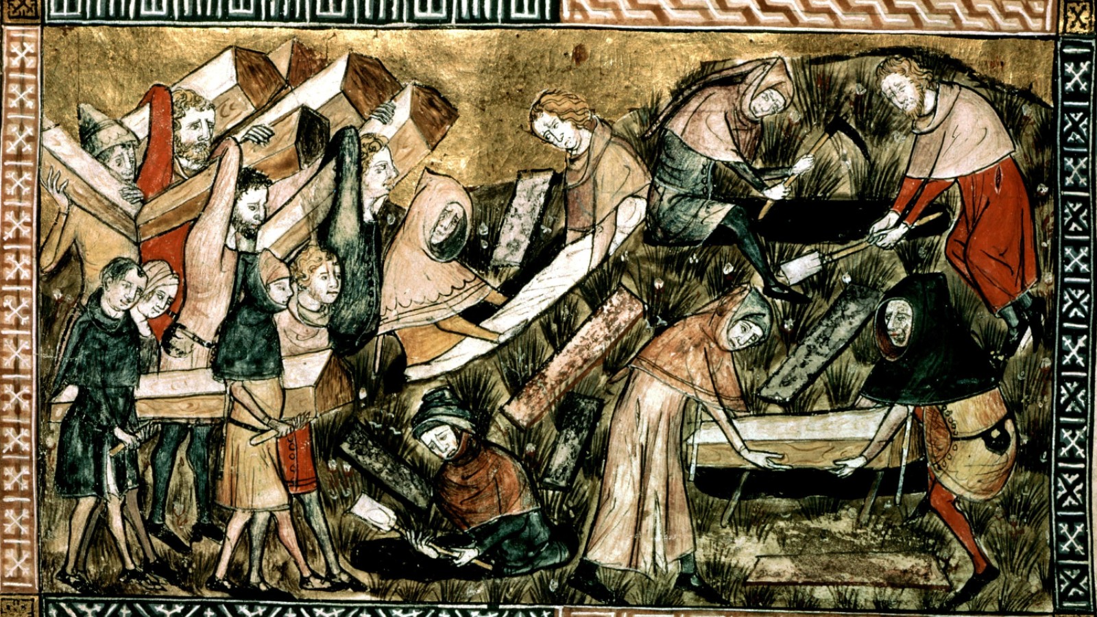 Plague victims are buried at Tournai in what is now Belgium, c.1349