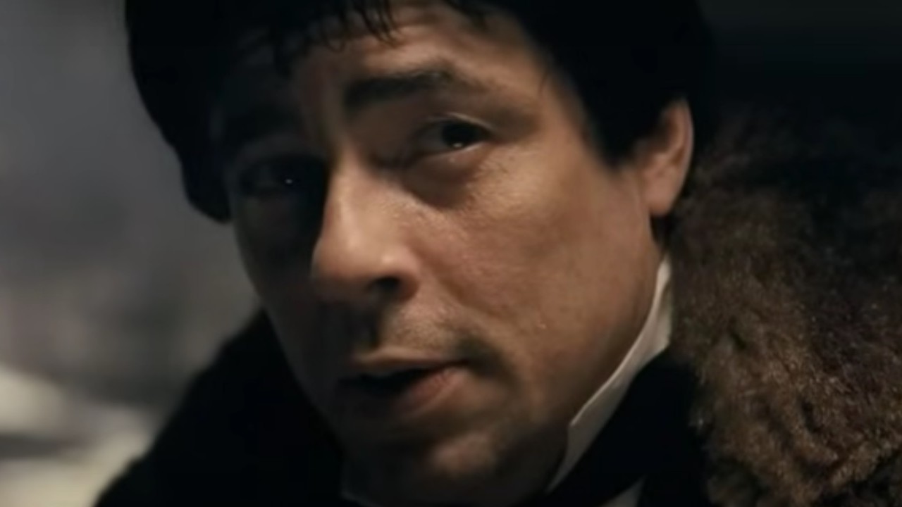 Benicio del Toro with an inquisitive look in The Wolfman