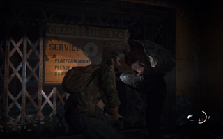 Joel giving Tess a boost in The Last of Us Part 1