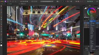 A screenshot from Affinity Photo showing a traffic trail image being worked on