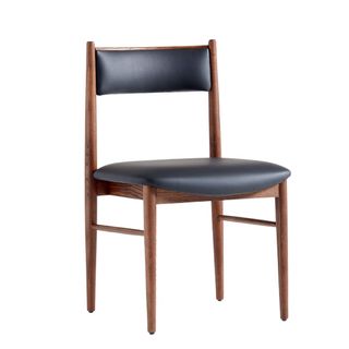 black leather chair with wooden frame