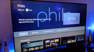 The Philo TV app displaying on a TV screen