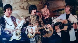 The Beatles singing their hit 'Hello Goodbye' during a TV show on the stage of the Saville Theatre in 1968 in London, United Kingdom. 