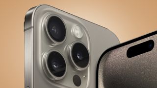 The iPhone 15 Pro series cameras on a beige background