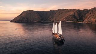 Fully rigged for sailing, Vela has room for 12 guests and a crew of 18