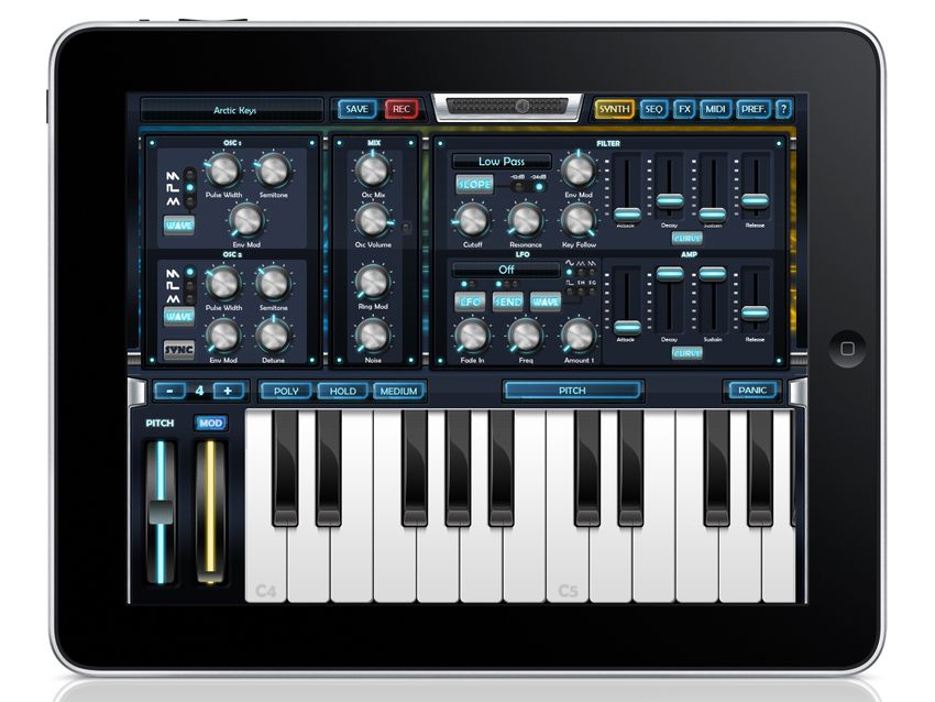 All of Arctic Keys' synth parameters are displayed on one page.