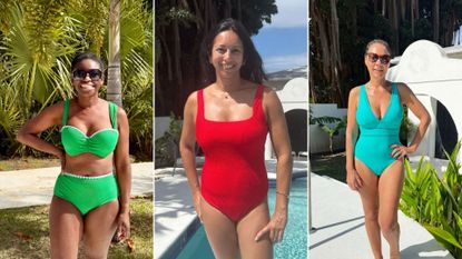 Paula Moore, Tanya Banerjee and Sharmaine France wearing 3 of the best swimsuit brands 