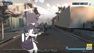 An anime girl shoots a zombie in Left 4 Dead.