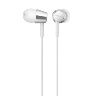 Sony MDR-EX155AP earbuds in white render.