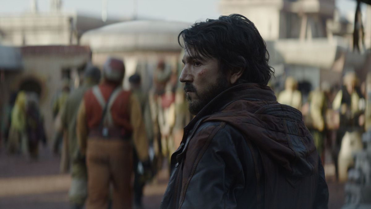 Andor season 2: Diego Luna as Cassian Andor looking over his shoulder