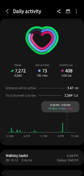 Daily activity details on Samsung Health