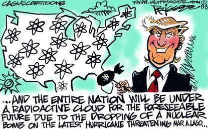 Political Cartoon Trump Nuclear Bomb Hurricane Mar A Lago