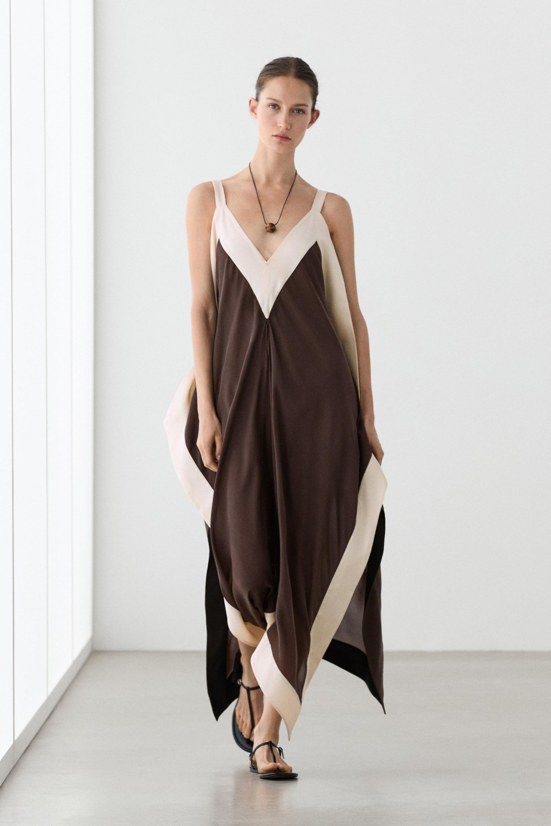 Massimo Dutti, Flowing Midi Dress With Contrast Trim Detail