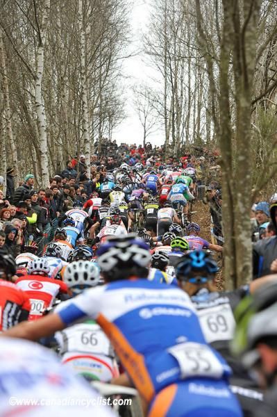 Major Bottleneck at the back of the peloton at the start