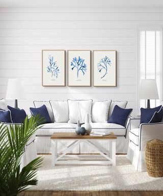 beach inspired artwork in living room