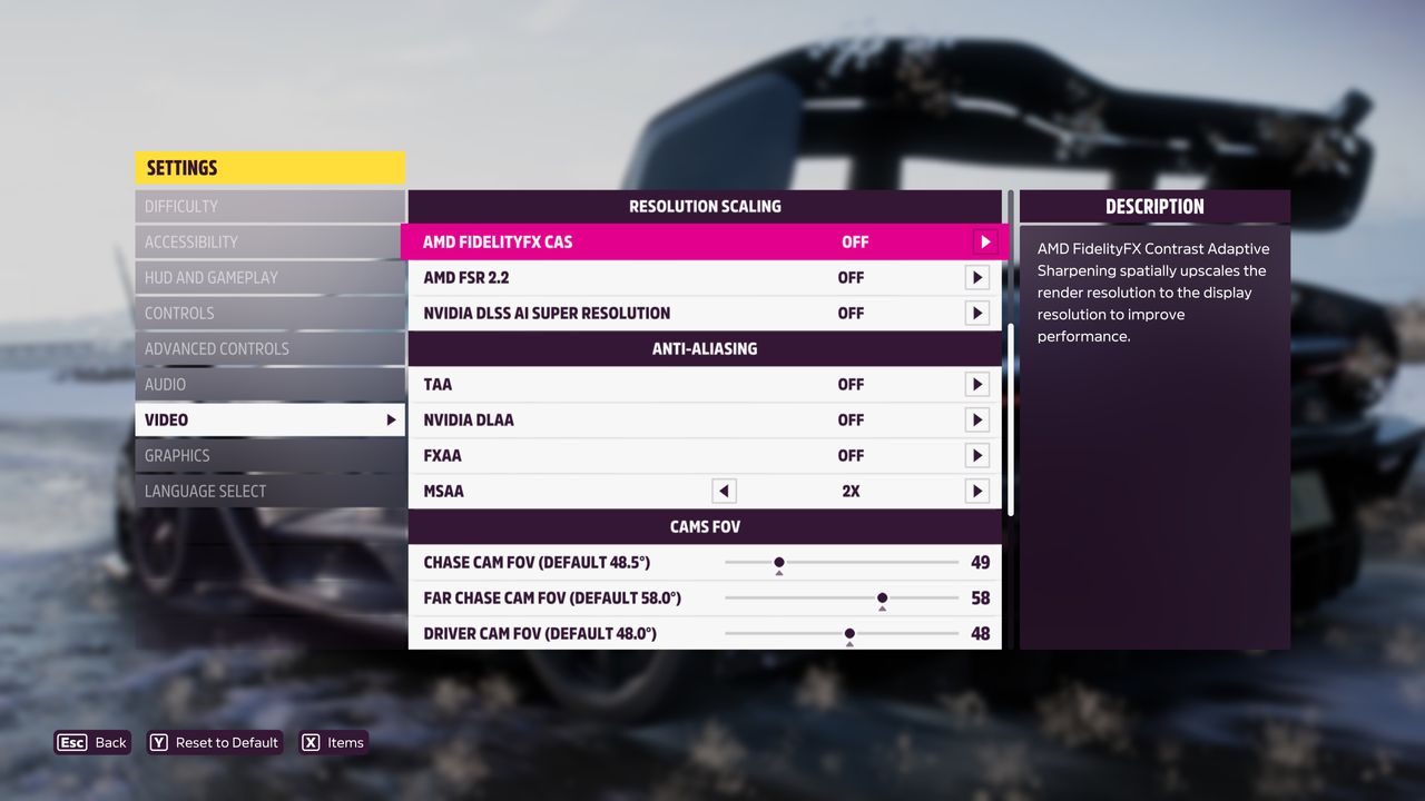Screenshot of Forza Horizon 5's PC settings.