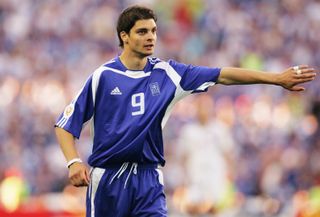 Angelos Charisteas in action for Greece against Czech Republic at Euro 2004.