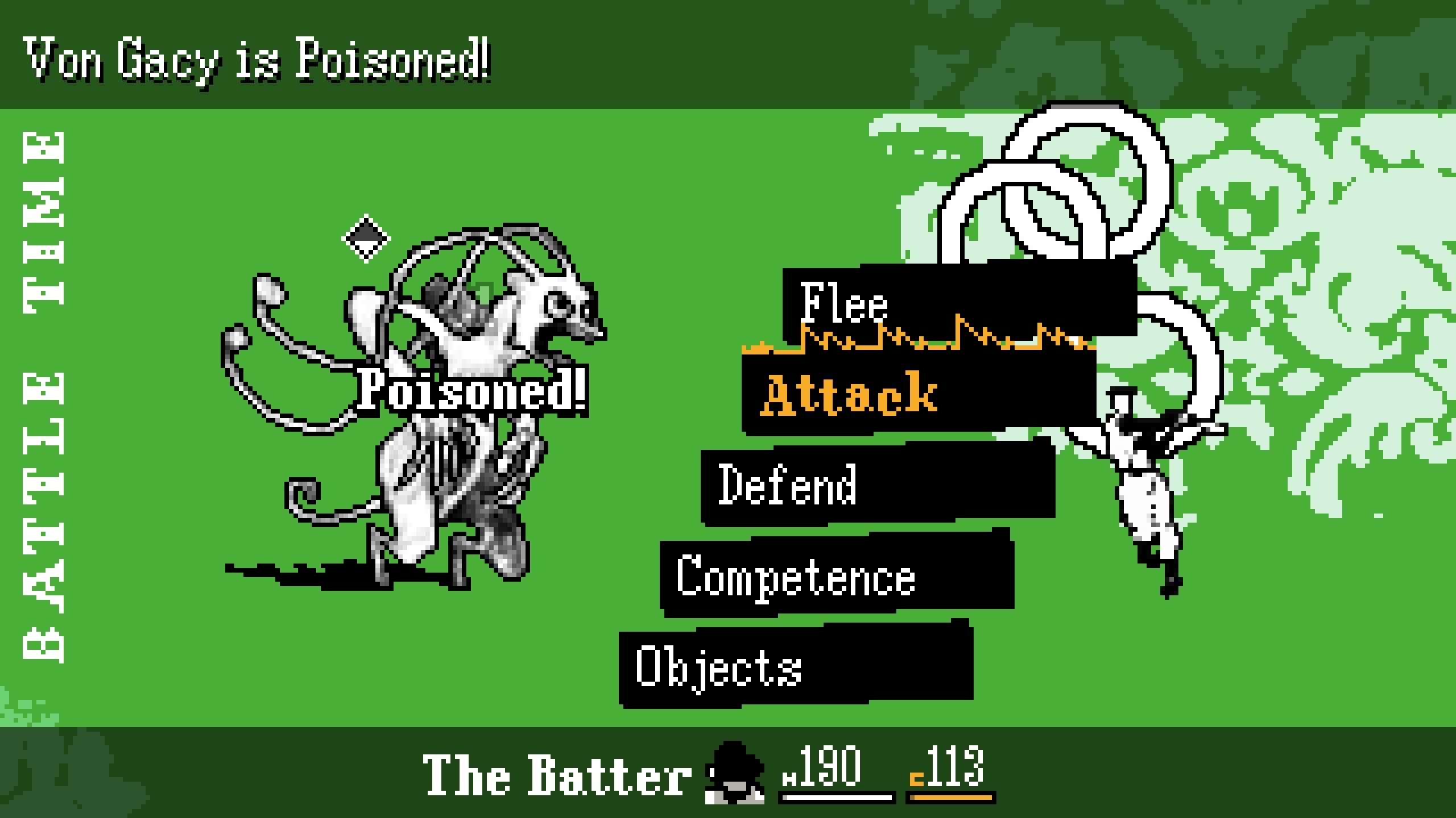 Fighting Von Gacy in OFF, with The Batter having a critical hit charged