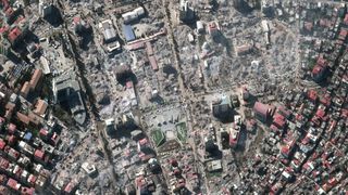Earthquake destruction in the city of Kahramanmaras seen by satellites of the U.S. Earth-observation company Maxar Technologies.