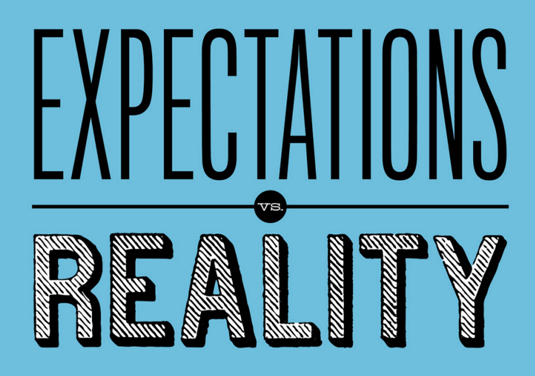 Words reading "Expectations vs Reality"
