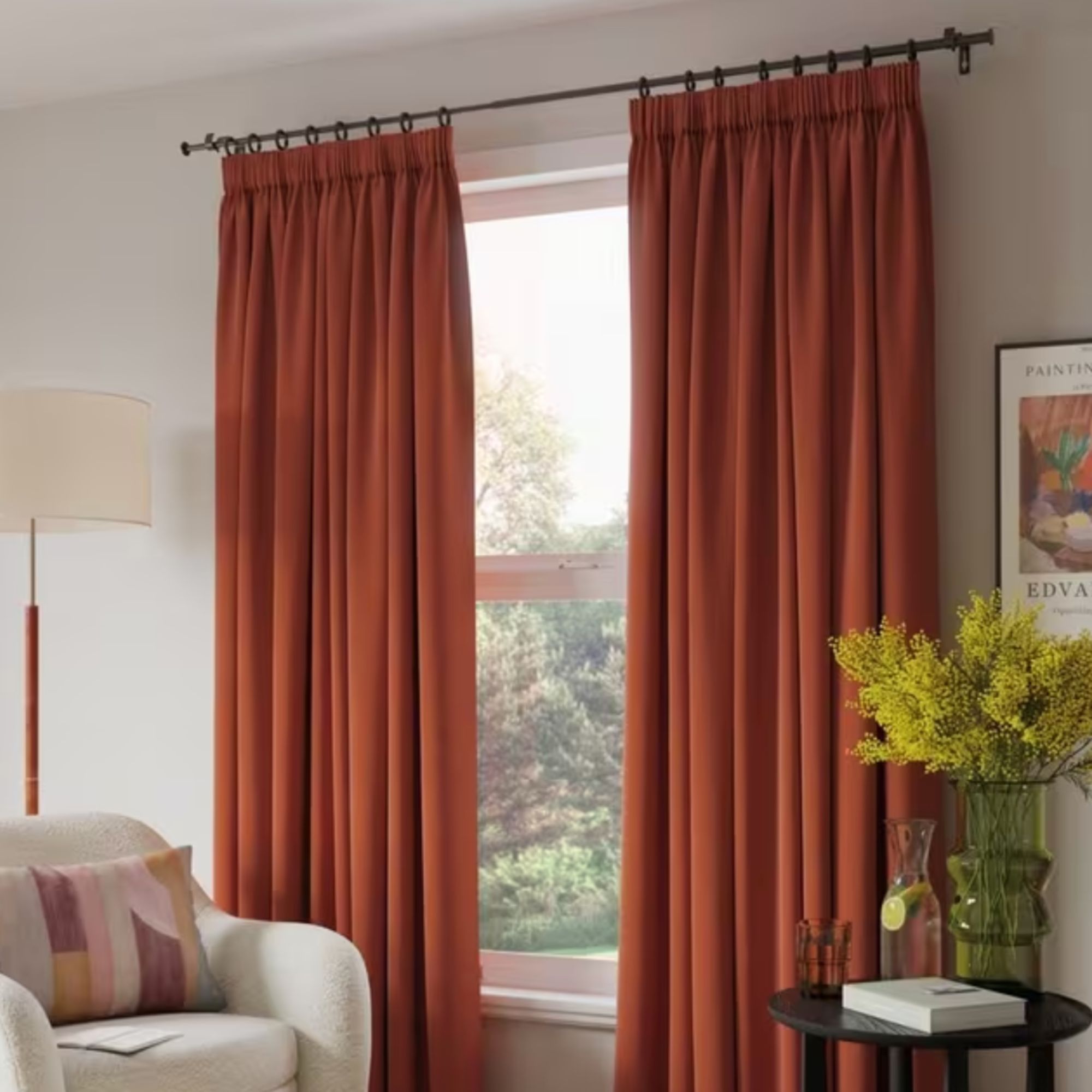 Arlo Pair Lined Pencil Pleat Curtains, Burnt Orange