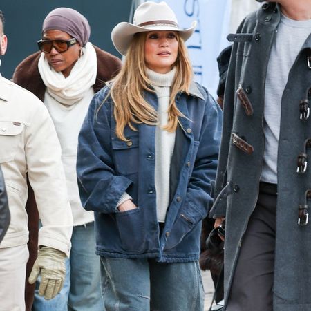 Jennifer Lopez wears horseshoe jeans and a barn jacket in Aspen.