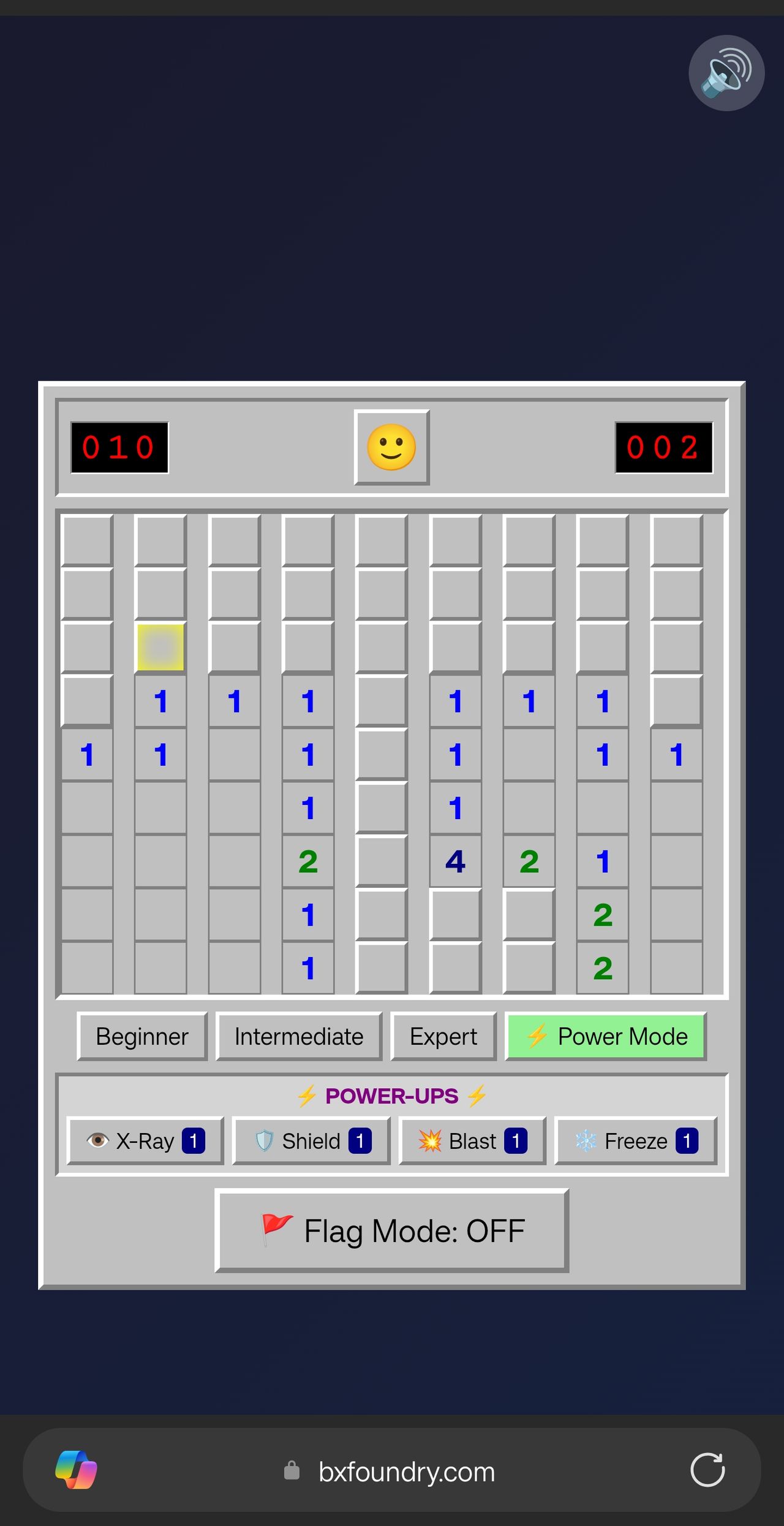 Minesweeper (Deluxe) clone built by Anthropic's Claude Code, running on mobile
