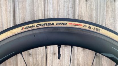 Vittoria Corsa Pro tires mounted on a rim