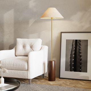 Cult Furniture Danika Pleated Shade Floor Lamp Linen & Walnut