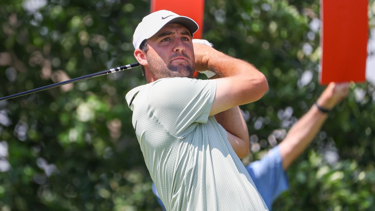 Scottie Scheffler takes a shot at the Charles Schwab Challenge