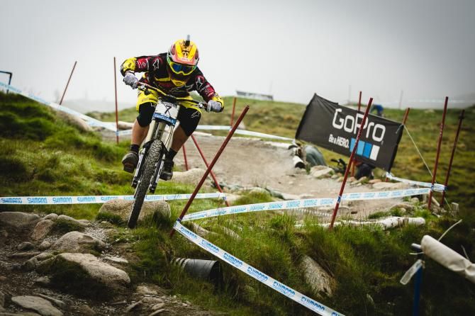Mick Hannah in action at the Fort William World Cup before he crashed.