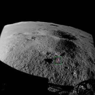 A rock fragment viewed by a Yutu-2 obstacle-avoidance camera.