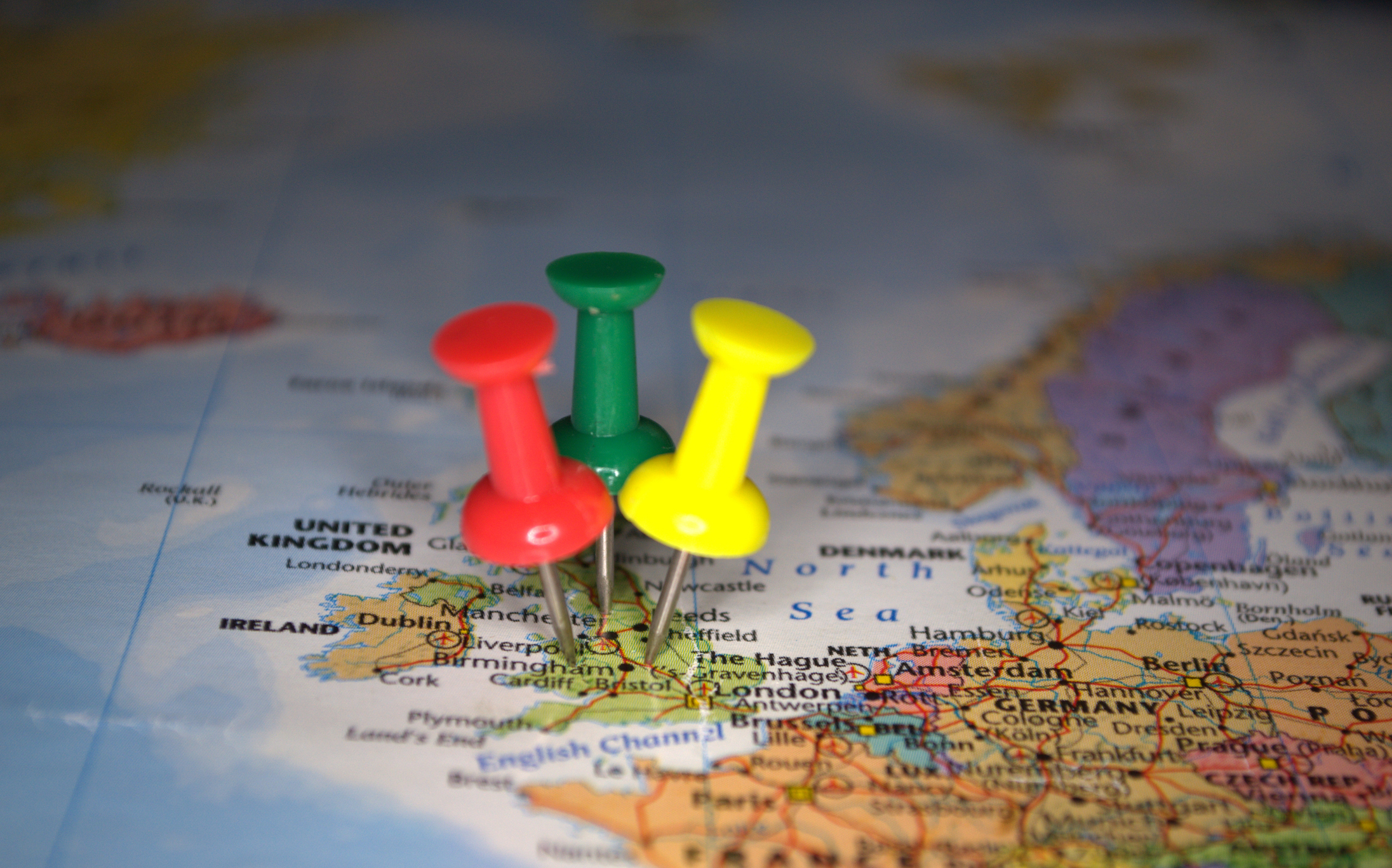 Map of UK with pins in it