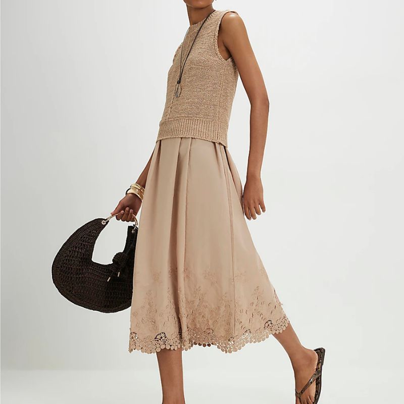 River Island , Embroidered Hem Knitted Hybrid Dress